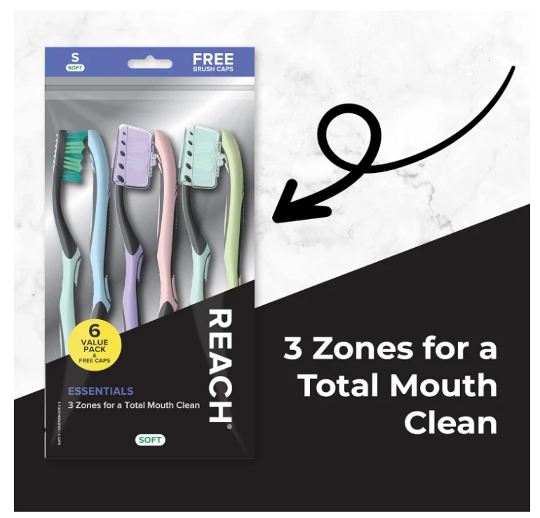 Cepillo de dientes Reach Essentials con tapas, 6 unidades Foto 3 de 4