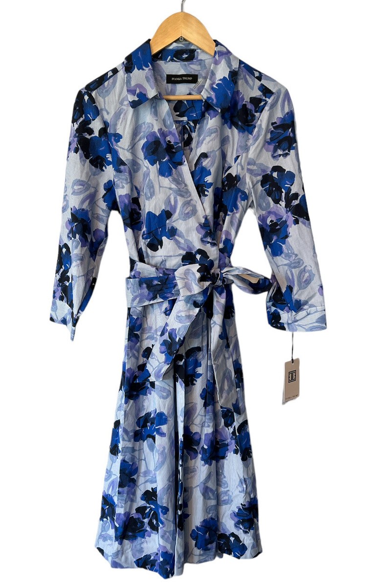 Ivanka Trump blue floral long sleeve wrap dress size 10 NWT