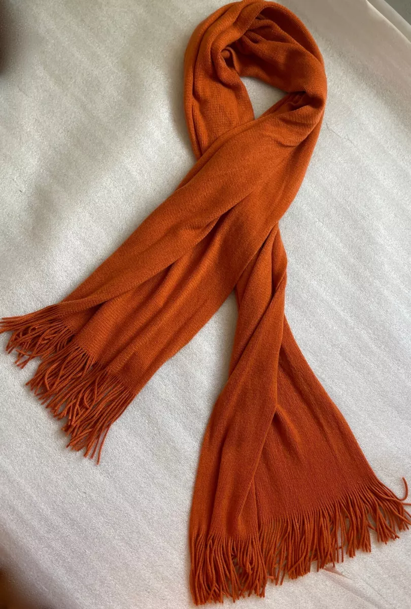 RIKKA LARGE ORANGE KNIT RECTANGLE SCARF WITH FRINGE ACRYLIC 1 FRINGE MISSING
