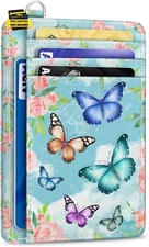 Credit Card Holder Slim Wallet, Butterfly RFID Wallet Women Front Pocket Small C