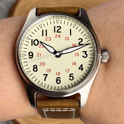 Pilot 39mm Tandorio Beige Dial Sapphire Glass Japan NH35A Automatic Mens Watch