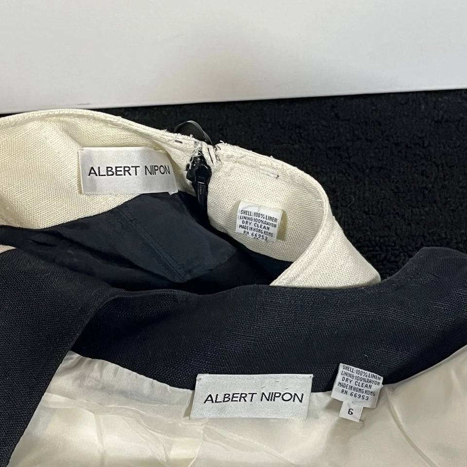 Conjunto de 6 vestidos chaqueta traje vintage Albert Nipon lino contraste Foto 3 de 4