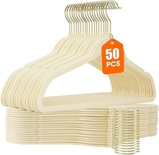 50 Pack Beige Velvet Hangers,Non Slip,Heavy-Duty,Slim,Space Saving