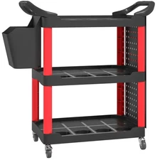 3 Tier Utility Cart on Wheels, Rolling Tool Storage with Pegboards and Bucket...