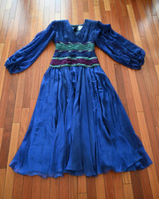 Vintage Michael Casey Couture Gown Blue 100% Silk Size M Rare