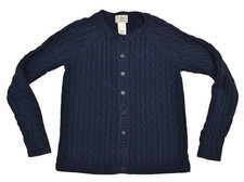 LL Bean Cardigan Cable Stitch Navy Blue Womens XS-Reg Vintage