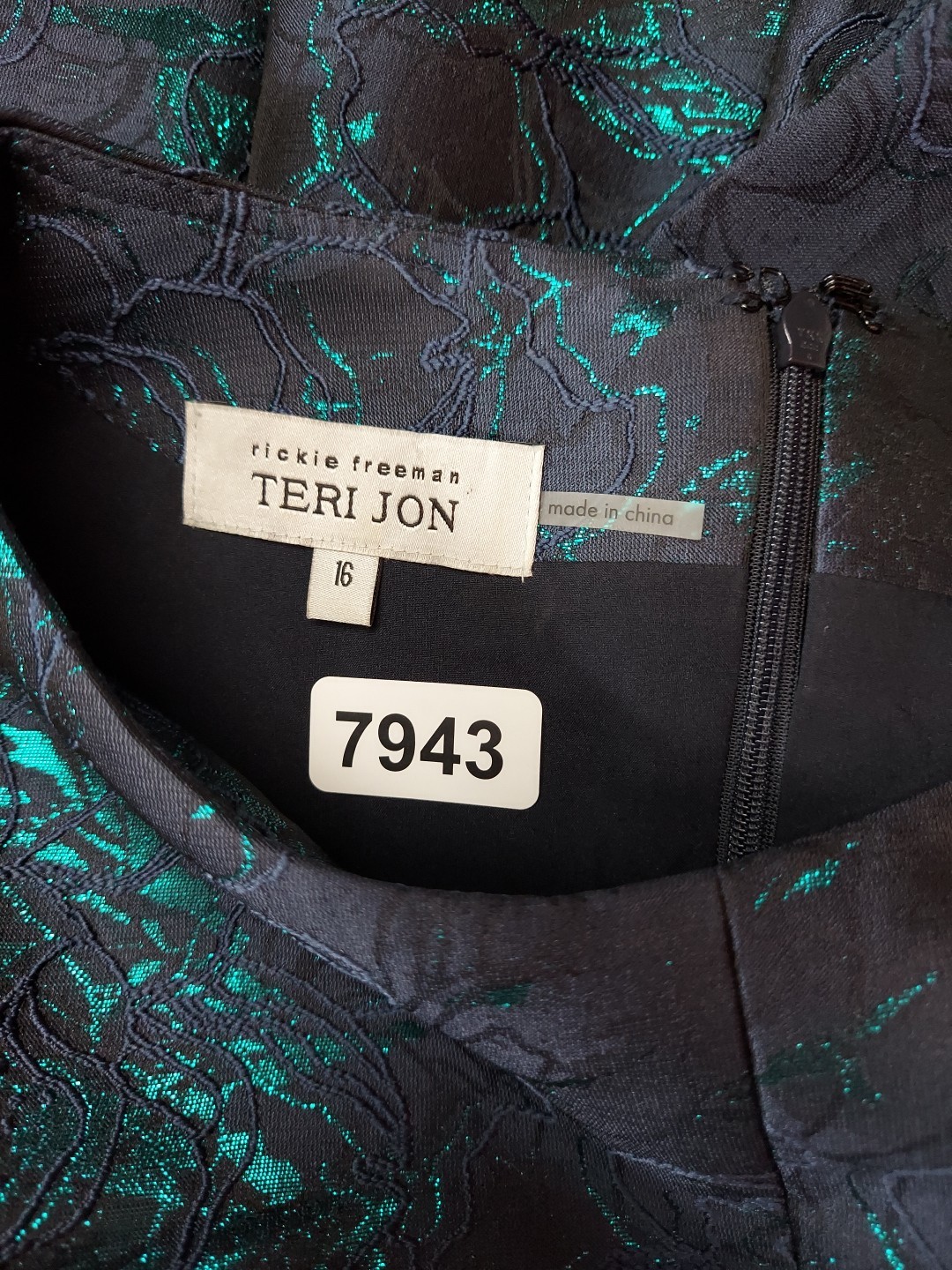 Teri Jon Cocktail Dress Womens 16 Metallic Floral Jacquard Christmas Holiday