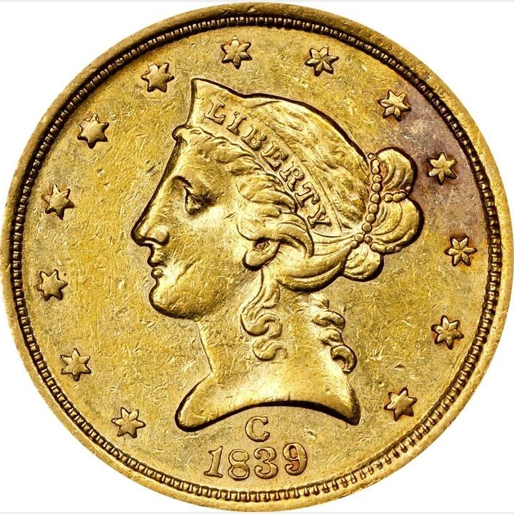 1839-C $5 Liberty Head Half Eagle PCGS AU50 James A Stack Sr. Collection