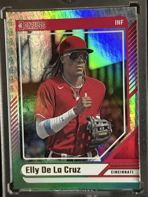 2024 PANINI DONRUSS #18 ELLY DE LA CRUZ GREEN STATUE OF LIBERTY LOGO HOLO *RC