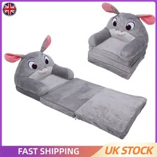 Foldable Kids Couch 2-in-1 Plush Cartoon Toddler Pull Out Chair Bed Chair Gray
