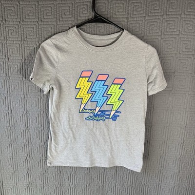 Cat & Jack T-Shirt Boys Medium 8/10 Grey Gray Learning Is Electrifying Pencil 