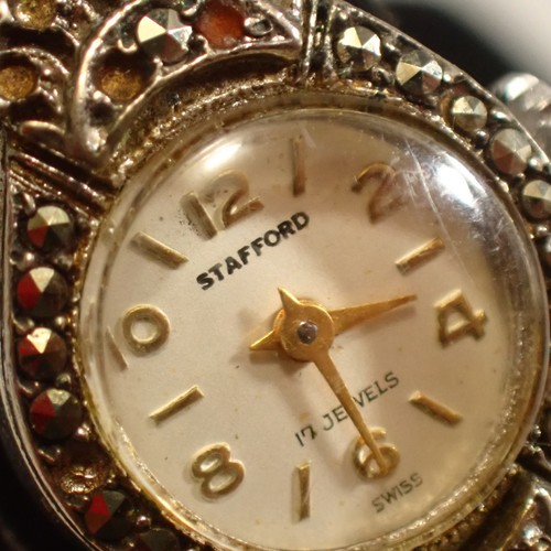 Vintage Stafford Marcasite Cocktail Ladies Watch - Ticking, Swiss - Photo 4/12