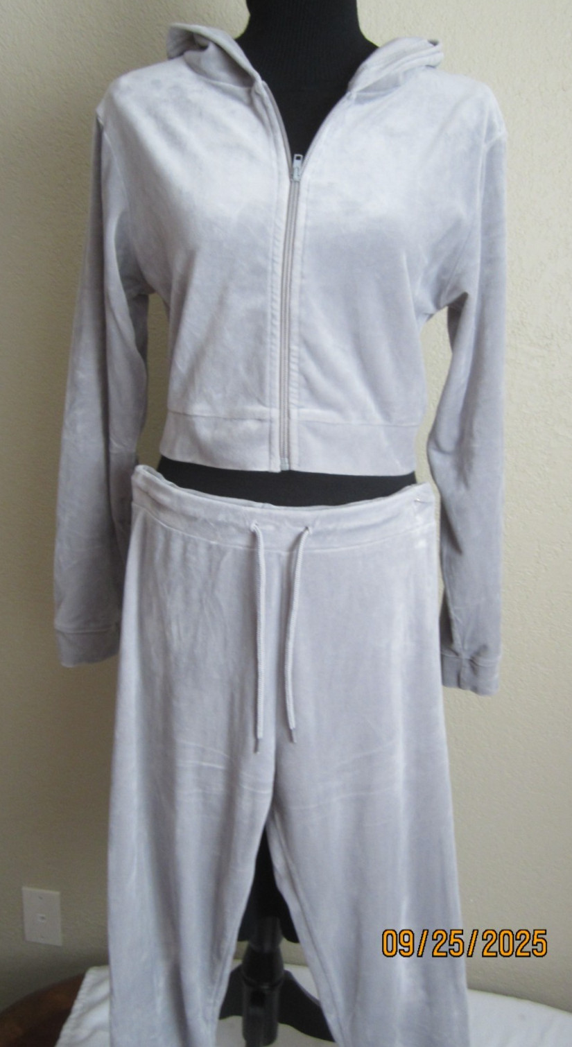 Roma Concept by rosee Women's Gray Velour 2 piece Hoodie Leggings Set Size XL