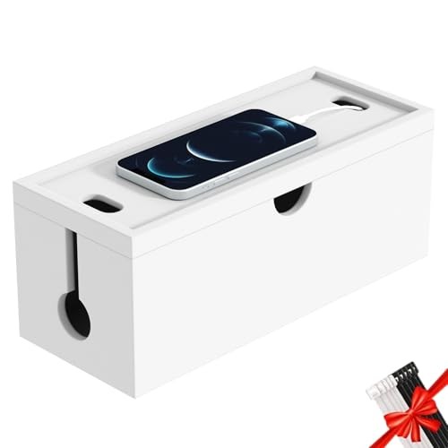 Bambus Kabelmanagement Box, Große Kabel Organizer Box Kabel 1Medium Ganz Weiß - Bild 3 von 7