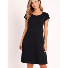 Eileen Fisher Black Organic Cotton Short Sleeve A-Line T-Shirt Dress XS Casual