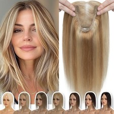 100 Human Hair Piece Clip in Lace Base Topper Toupee Women Hairpiece Free Part