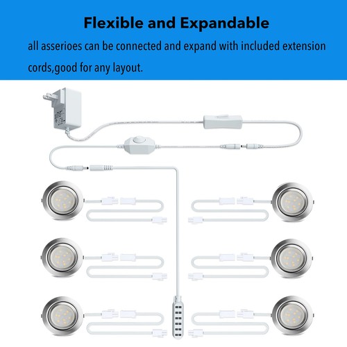 Under Cabinet Lighting Dimmable LED Puck Lights,Recessed Mount,12V Low Volt,6... - Picture 4 of 8