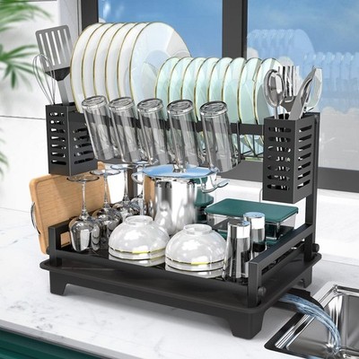 B-Land Dish Drying Rack 2 Tier Dish Racks for Kitchen Counter and Sink - Larg...