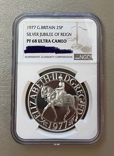 1977 Great Britain UK Silver Jubilee 25p Proof NGC PF68 Ultra Cameo