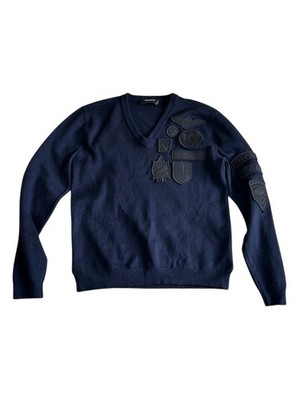 Men s Dsquared2 Navy V-neck Wool Jumper Size Large