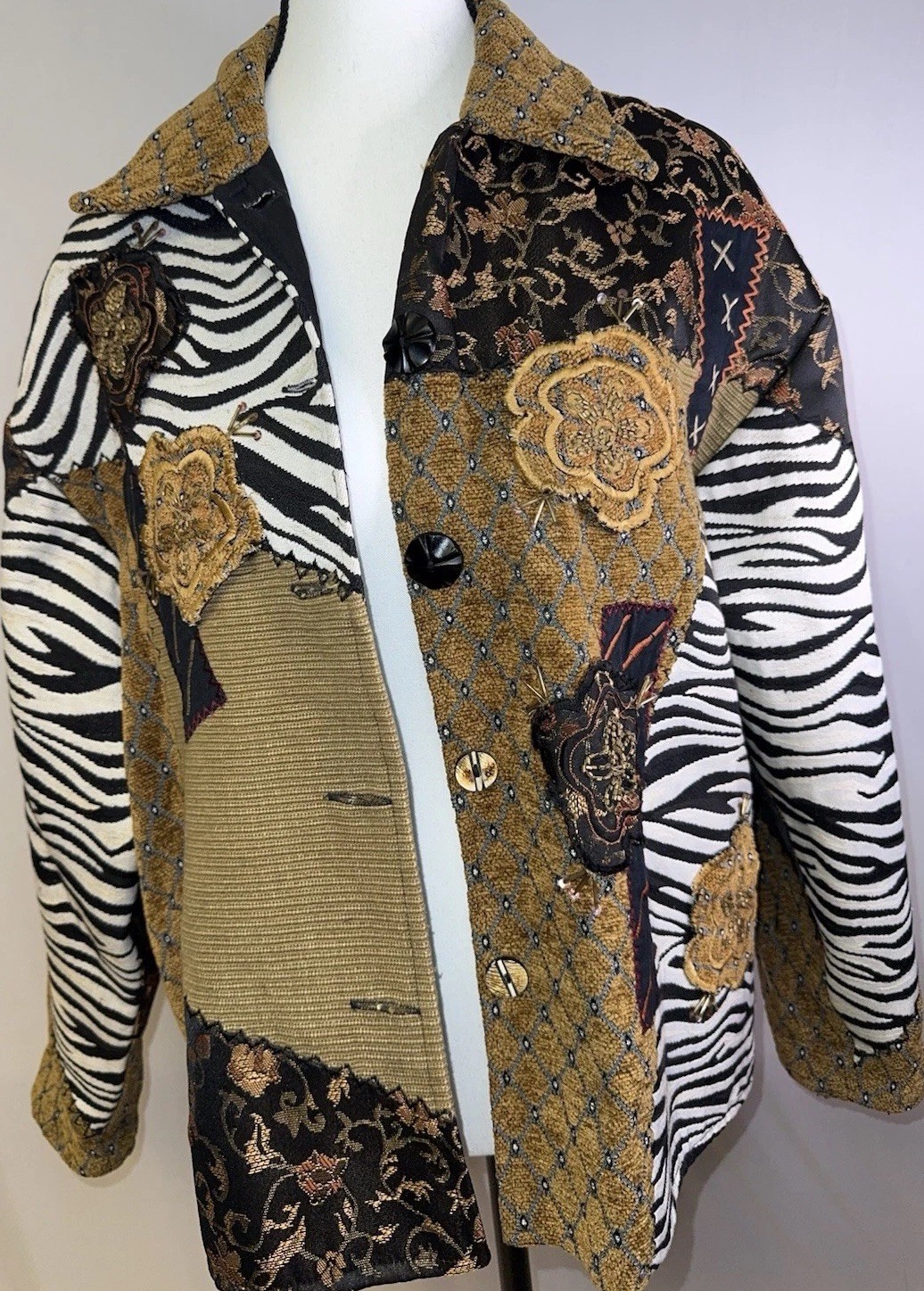 Patchwork Boho Artsy Statement Jacket Womens Smal… - image 2