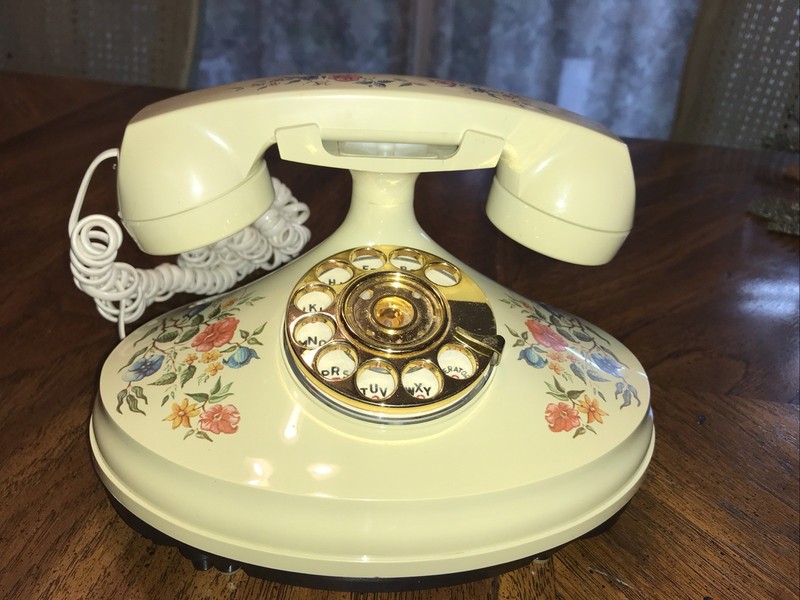 The Empress 1970s Rotary telephone green pink peach floral