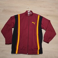 Vintage Puma Maroon Stripe Full-Zip Track Jacket Small