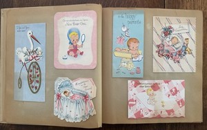 1950’s Scrapbook Of used Vintage Baby, Valentine, Easter And Birthday Cards