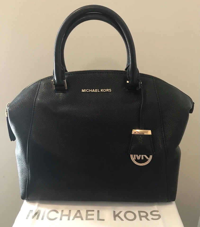 CARTERA MEDIANA DE CUERO MK RILEY negra/dorada. Correa bandolera y billetera grande 🎁 Foto 2 de 4