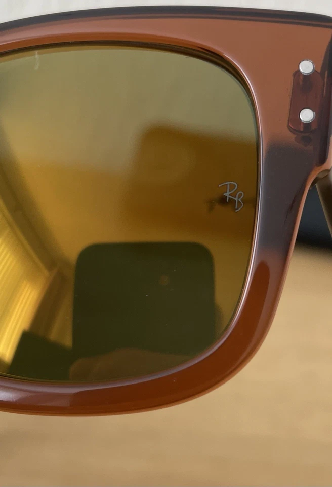 Ray-Ban Mega Wayfarer Polished Transparent Brown Frames Gold Mirror Lenses 51mm, photo 4 of 5