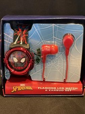 Accutime Marvel Spiderman Flashing LCD Watch Digital Wristwatch And Earbuds Set