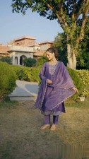 Stylish Look Pure Chinnon Purple Top Bottom With Dupatta For Party Wear