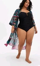 TORRID Maxi Chiffon Tie-Front Coverup Kimono Beach Pool Summer Festival Boho