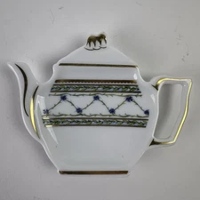 A. Raynaud Limoges Porcelain France Tea Bag Caddy Holder Gold Trim Floral Design