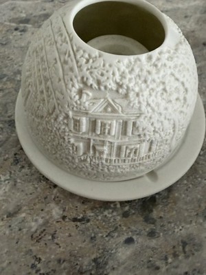Bernardaud Limoges White Porcelain Relief Votive Candle Holder w/ Drip Plate