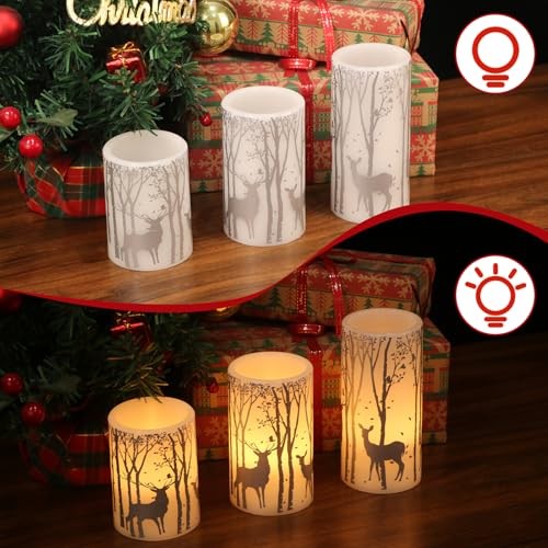 Christmas Flickering Flameless Candles with 6 Hour Timer Decal Silver Deer - Bild 5 von 8