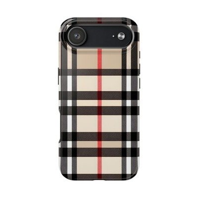 Plaid Phone Case for iPhone 17 16 15 14 Pro Max & Samsung Galaxy Tan Black Red