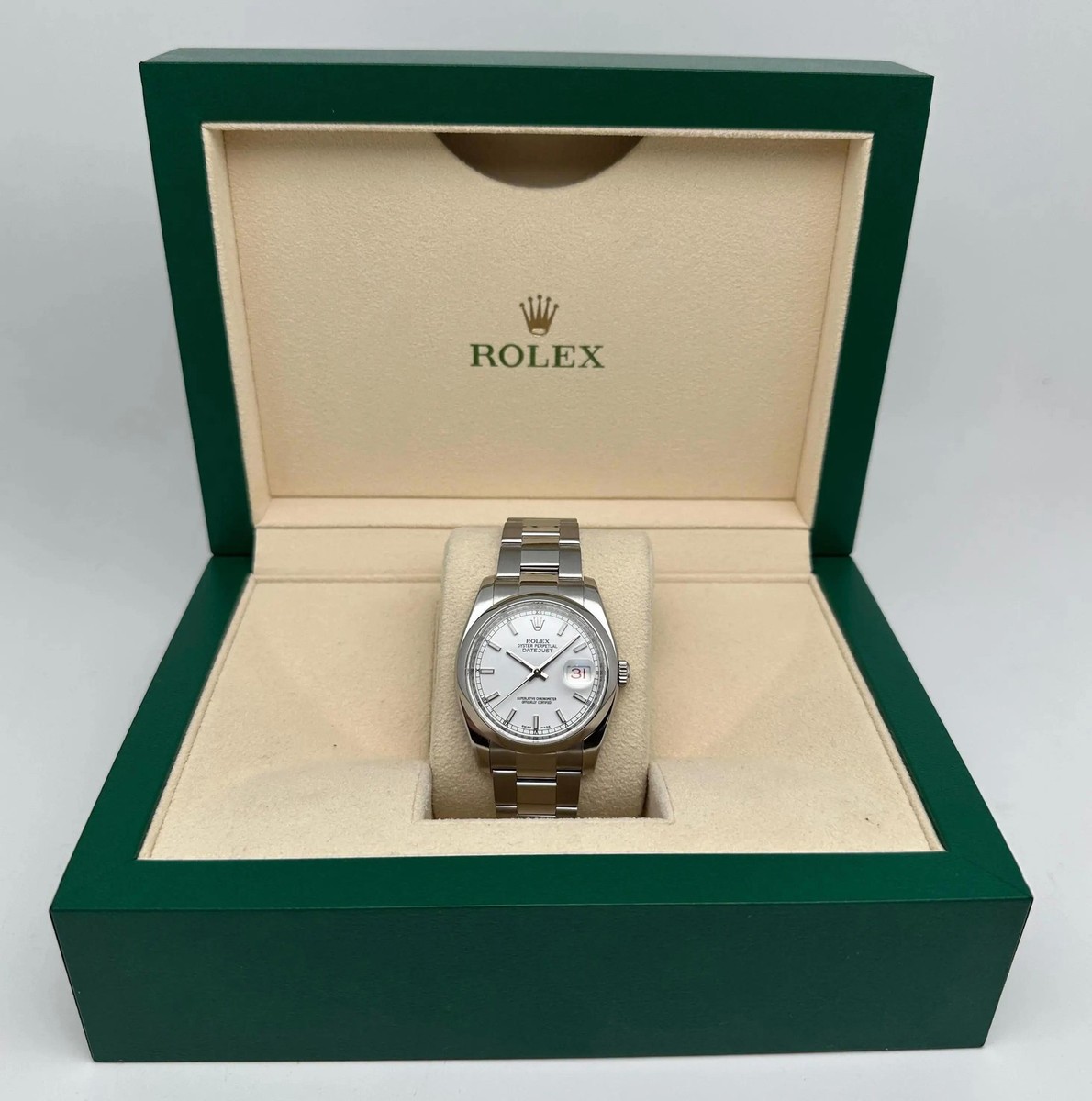 Rolex Datejust Roulette Date 36mm Steel White Dial Automatic Mens