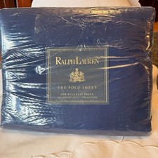 VINTAGE Ralph Lauren NAVY The Polo Sheet 250 Count FULL Flat Sheet Pima Cotton