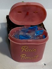 Vintage Barbie Rain Bonnet Pink Plastic Case with Clear Floral Barbie Cap