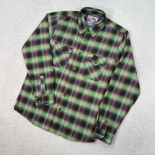 Dixxon Shirt Mens Medium Green Plaid Button Up Steve Caballero Halloween Flannel