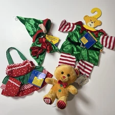 Build A Bear Christmas Elf Outfit Hat Shoes Apron & Small Gingerbread Plush