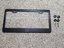 Honda Logo Laser Engraved Black Stainless Steel License Plate Frame