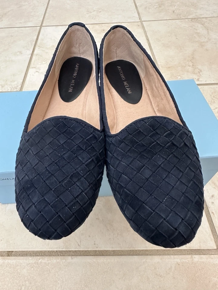 Sapatilhas femininas PreOwn ANTONIO MELANI 8,5 M CESTA AZUL MARINHO TECIDO CAMURÇA COURO - Imagem 2 de 4