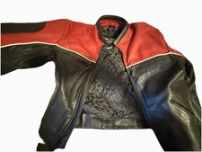 Speed Pro Leathers Motorcycle Jacket XL Black Red + Arm Guards Thinsulate lined