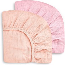 2-Pack Muslin Crib Sheets for Standard Crib Mattress 52"x28" Light Sakura