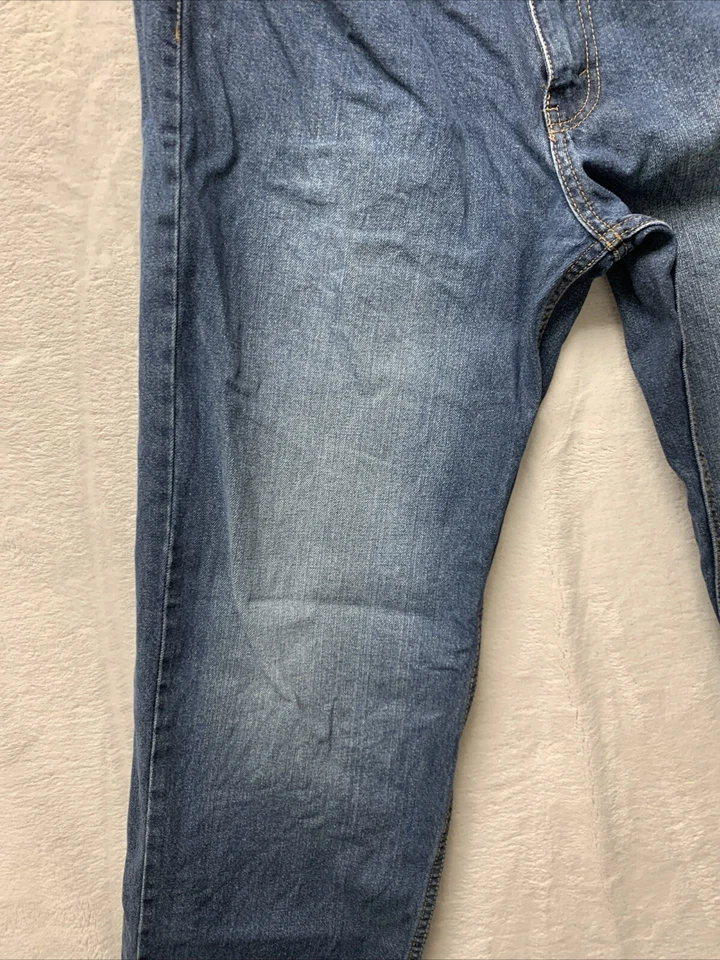Pantalones de trabajo de mezclilla azul envejecido retro tallados con volantes 34x30 para hombre Foto 3 de 4