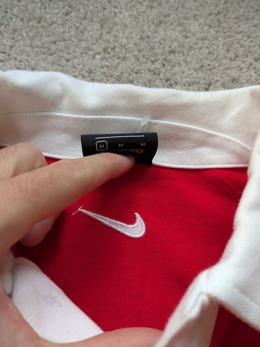 Nike Rugby Swoosh Shirt Mens M Medium Red Spell Out Long Sleeve Polo - Picture 7 of 10