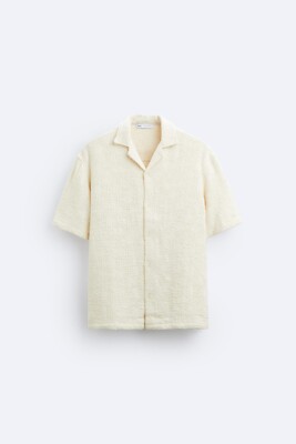New Zara Men Geometric Jacquard Shirt S 6085/350 Ecru White knit