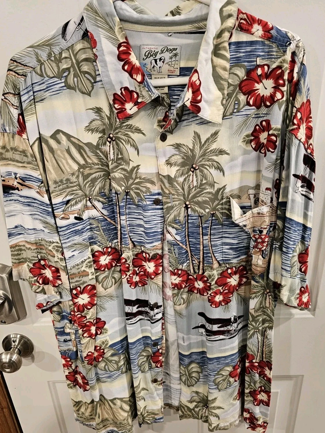 Big Mens Tropical Vacation Beach Cruise Shirt BIG DOGS 2X Short Sleeve Button T9